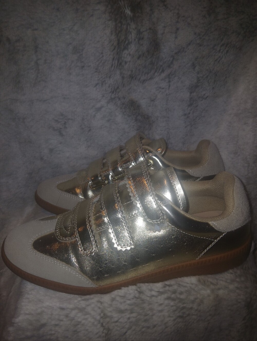 Girls Metallic Gold and Cream Velcro Sneakers - Picture 2 of 7